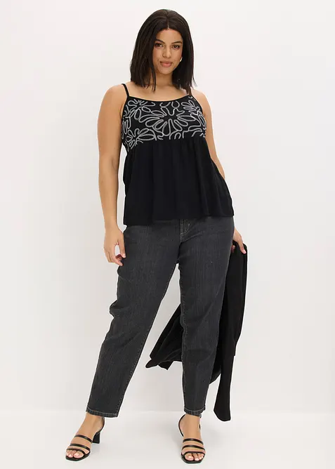 Linne med smala axelband och broderi, bonprix