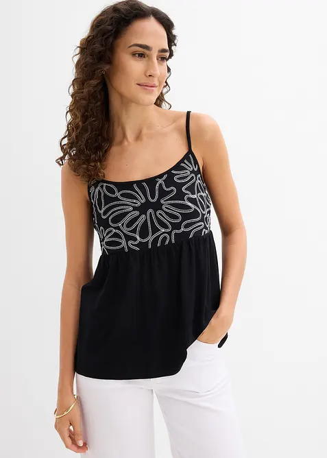 Linne med smala axelband och broderi, bonprix