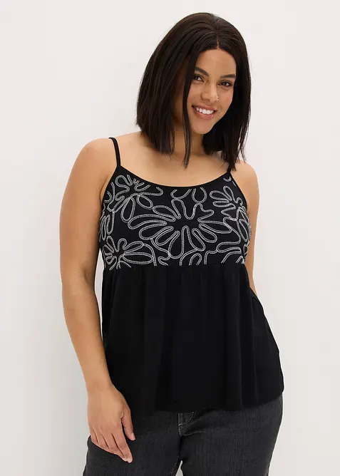 Linne med smala axelband och broderi, bonprix