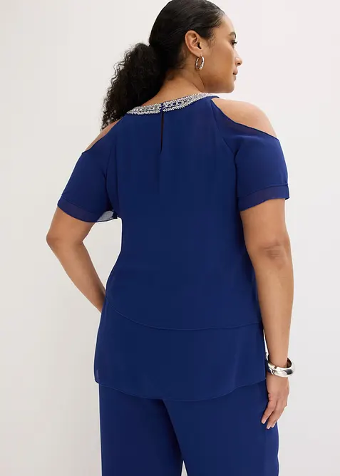 Blus i fintr&aring;dig chiffong med stenapplikation, bonprix