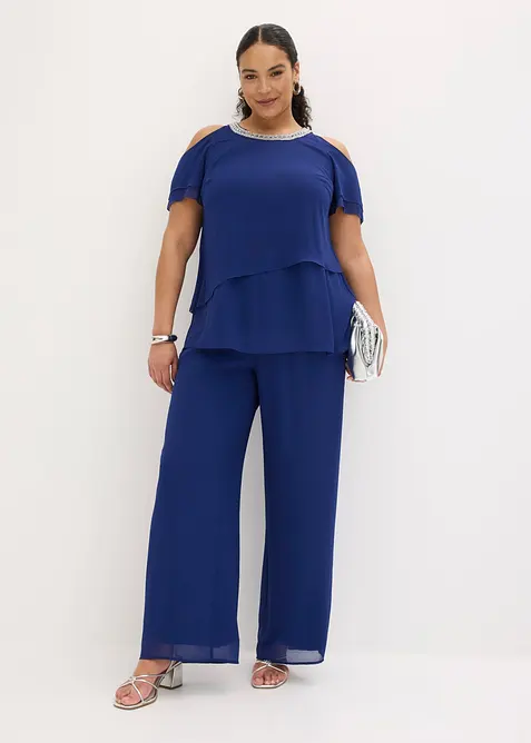 Blus i fintr&aring;dig chiffong med stenapplikation, bonprix