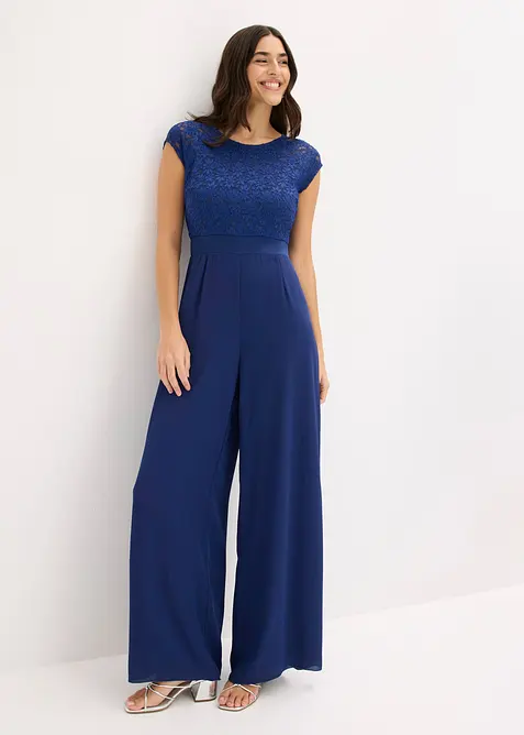 Jumpsuit av tunn chiffong med spets, bonprix