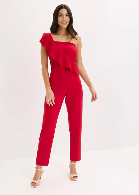 Jumpsuit i one shoulder-modell av kr&auml;pp med struktur, bonprix