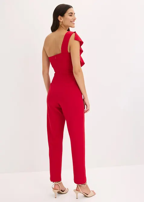 Jumpsuit i one shoulder-modell av kr&auml;pp med struktur, bonprix