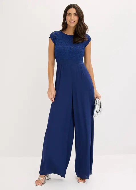 Jumpsuit av tunn chiffong med spets, bonprix