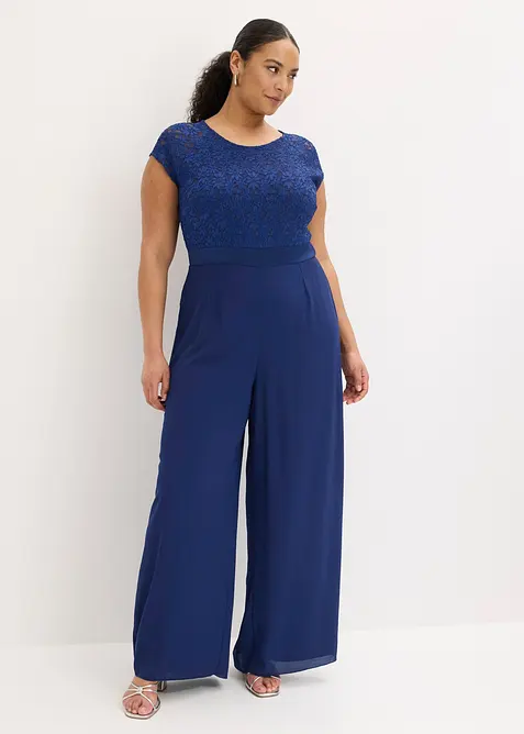 Jumpsuit av tunn chiffong med spets, bonprix