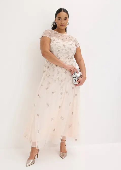 Aftonkl&auml;nning i skir tyll med paljettbroderi, bonprix