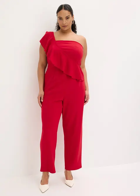 Jumpsuit i one shoulder-modell av kr&auml;pp med struktur, bonprix