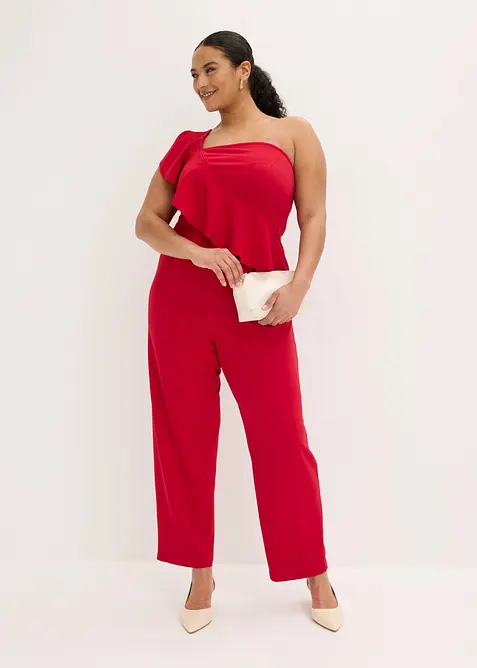 Jumpsuit i one shoulder-modell av kr&auml;pp med struktur, bonprix