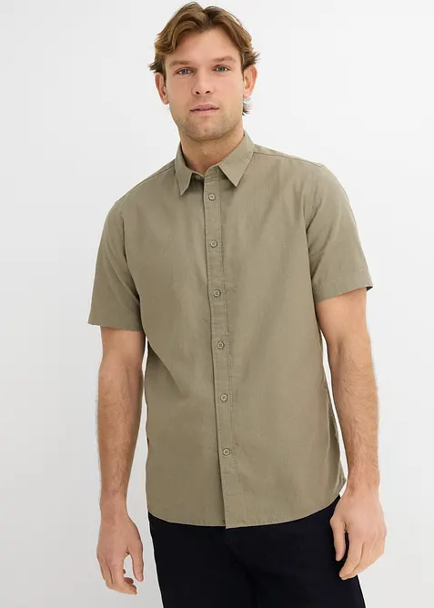 Kort&auml;rmad skjorta i luftig linnemix, bonprix