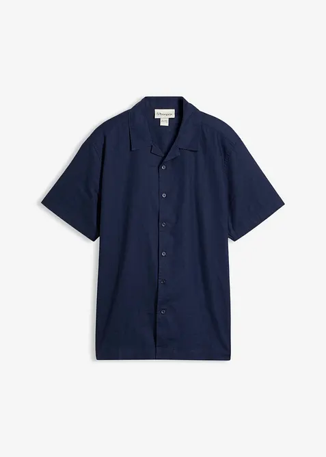 Kort&auml;rmad skjorta i luftig linnemix, avslappnad passform, bonprix