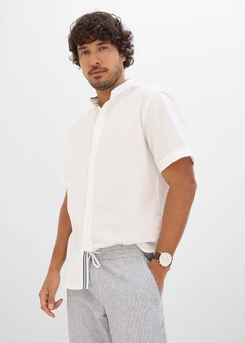 Kort&auml;rmad linneskjorta med st&aring;krage, bonprix