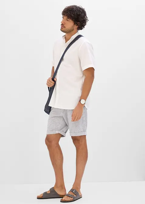 Kort&auml;rmad linneskjorta med st&aring;krage, bonprix