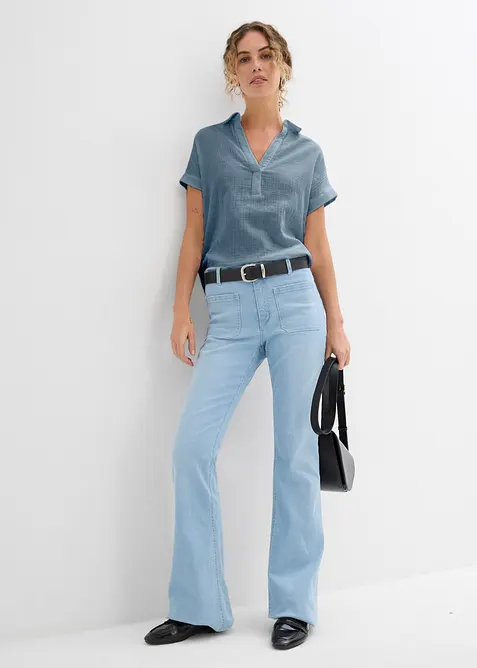 Kort&auml;rmad blus i luftig muslin, bonprix