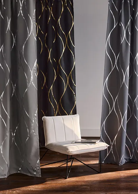 M&ouml;rkl&auml;ggande gardinl&auml;ngd med glansigt m&ouml;nster (1-pack), bonprix