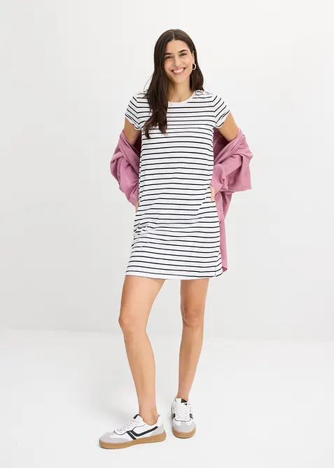 Jerseykl&auml;nning i bomull med sprund i sidorna (2-pack), bonprix