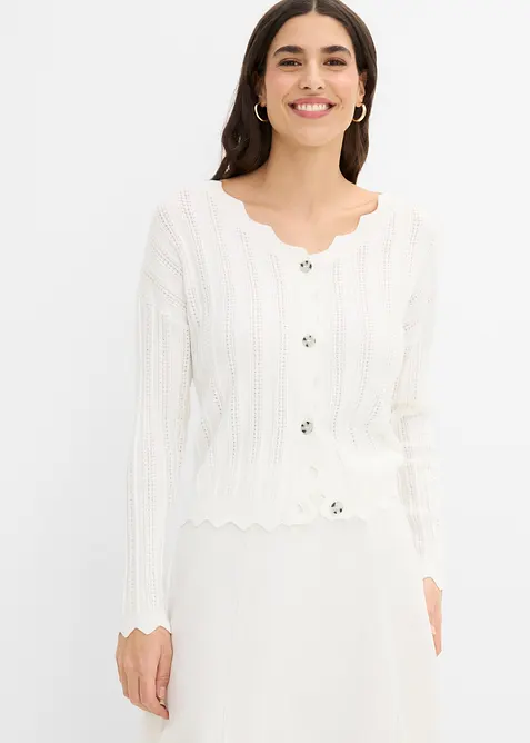 Kort h&aring;lm&ouml;nstrad cardigan, bonprix