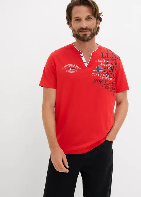 T-shirt i ekologisk bomull med kort knappsl&aring;, bonprix