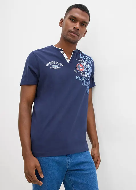 T-shirt i ekologisk bomull med kort knappsl&aring;, bonprix