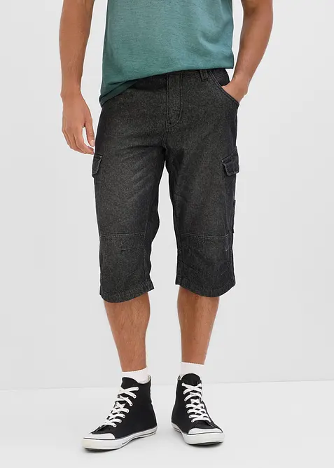 L&aring;nga jeansshorts i cargomodell av tunt material, Relaxed Fit, bonprix
