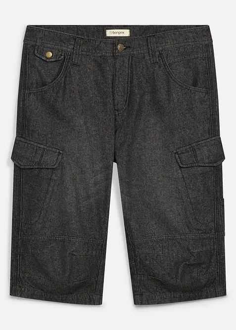 L&aring;nga jeansshorts i cargomodell av tunt material, Relaxed Fit, bonprix