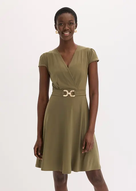 Jerseykl&auml;nning med prydnadssp&auml;nne, bonprix