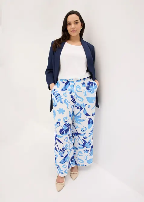 Vid byxa i viskos med struktur, bonprix