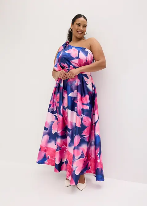 One shoulder-kl&auml;nning i gl&auml;nsande satin, bonprix