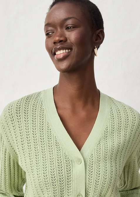 H&aring;lm&ouml;nstrad cardigan med linneandel, bonprix