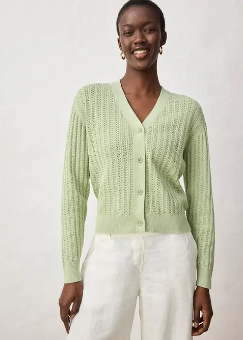 H&aring;lm&ouml;nstrad cardigan med linneandel, bonprix