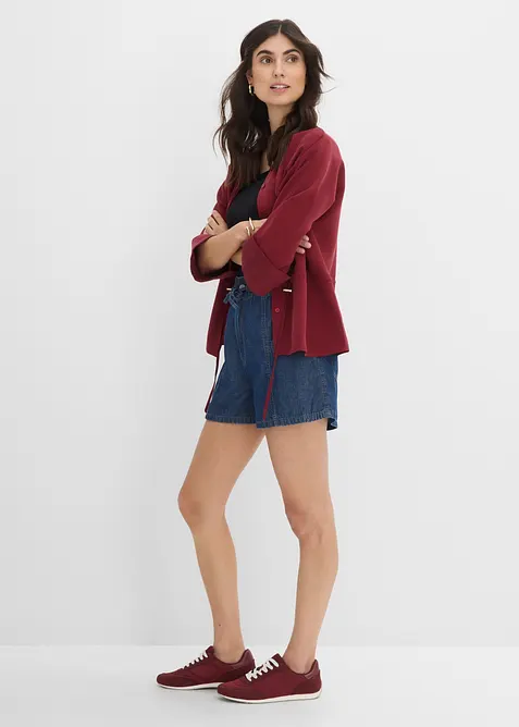 Jeansshorts med res&aring;rlinning och High Waist, bonprix