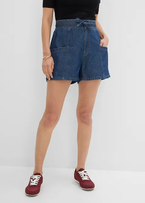 Jeansshorts med res&aring;rlinning och High Waist, bonprix