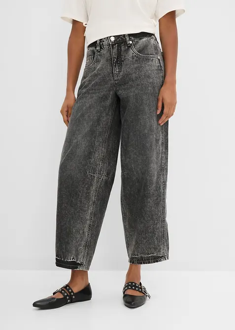 Jeans med medelh&ouml;g midja och kortare ben, Super Soft, bonprix