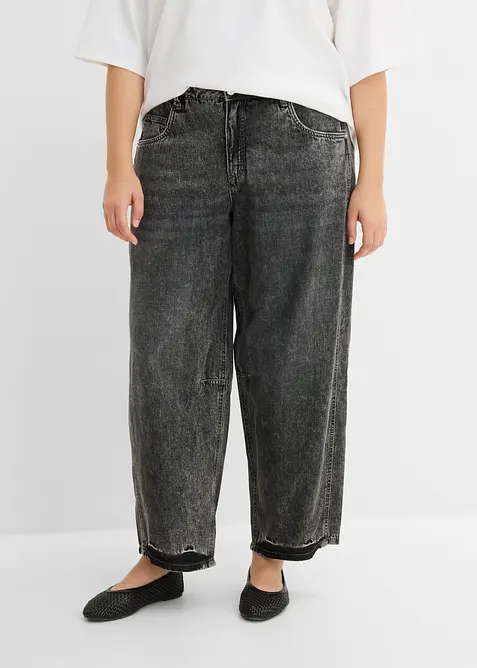 Jeans med medelh&ouml;g midja och kortare ben, Super Soft, bonprix
