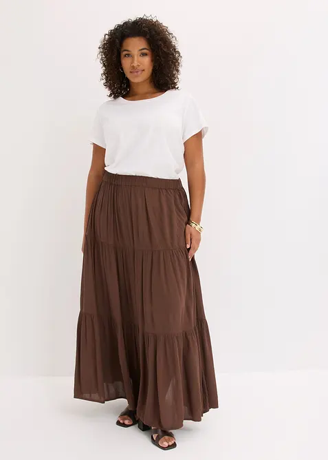 Maxikjol med v&aring;der i viskos med struktur, bonprix