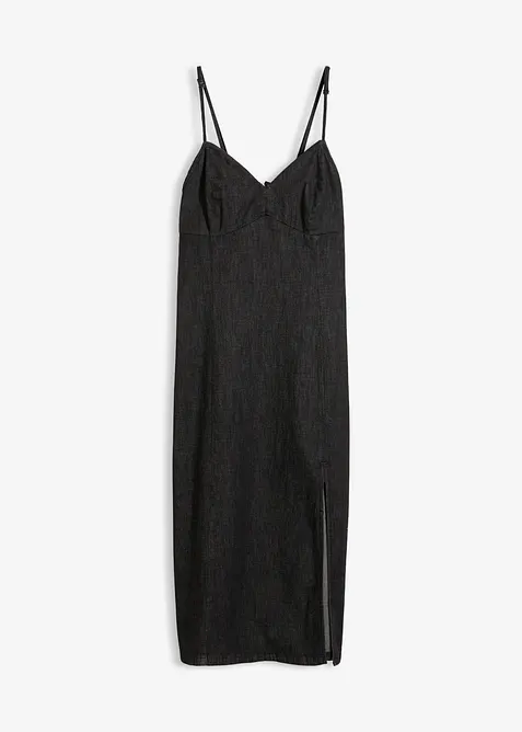 Jeanskl&auml;nning med slits, bonprix