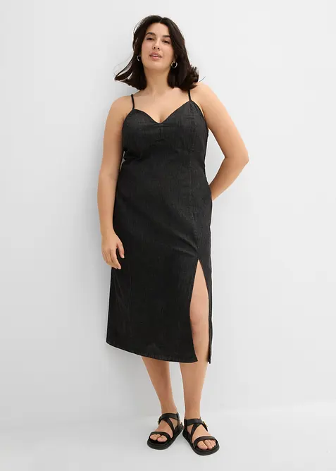 Jeanskl&auml;nning med slits, bonprix