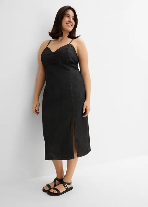 Jeanskl&auml;nning med slits, bonprix