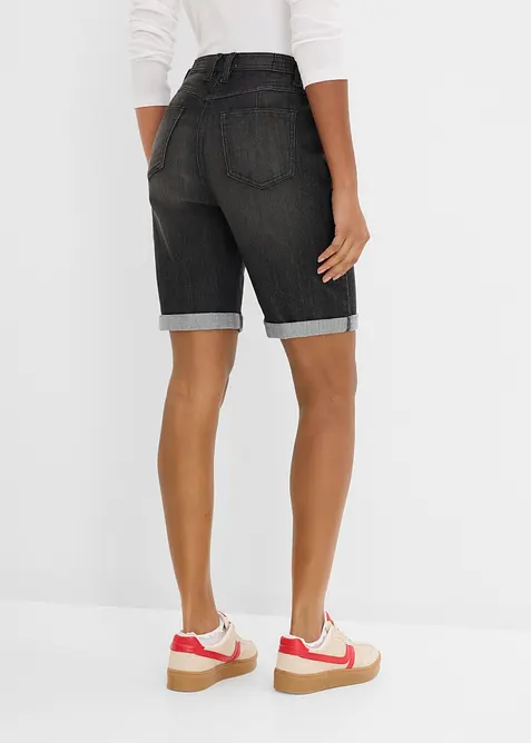 Jeansbermudas Mid Waist med broderi och bekv&auml;m midja, bonprix