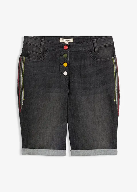 Jeansbermudas Mid Waist med broderi och bekv&auml;m midja, bonprix