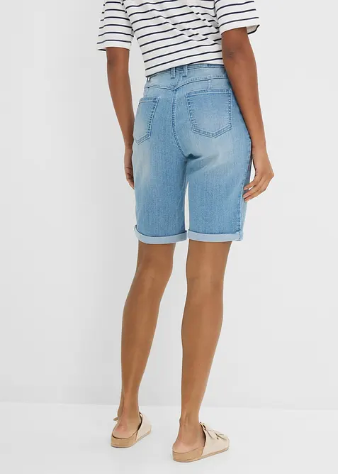 Jeansbermudas Mid Waist med broderi och bekv&auml;m midja, bonprix