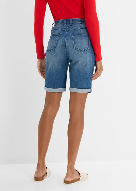 Jeansbermudas Mid Waist med broderi och bekv&auml;m midja, bonprix