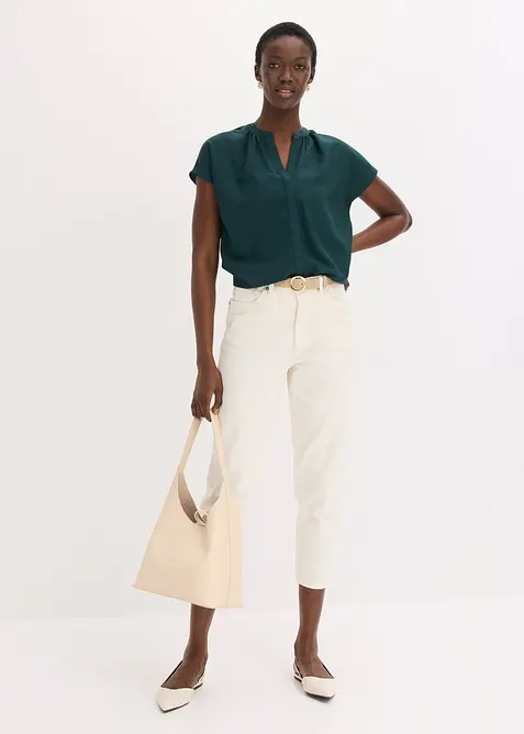 Kort&auml;rmad blus med dold knappsl&aring;, bonprix