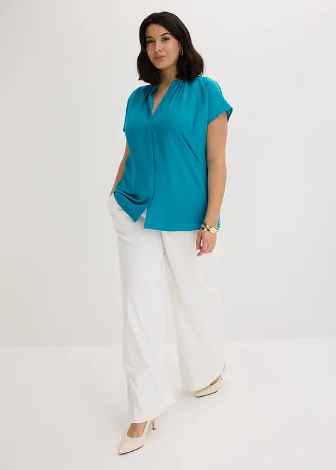 Kort&auml;rmad blus med dold knappsl&aring;, bonprix