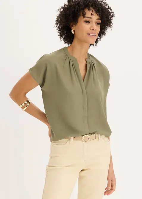 Kort&auml;rmad blus med dold knappsl&aring;, bonprix