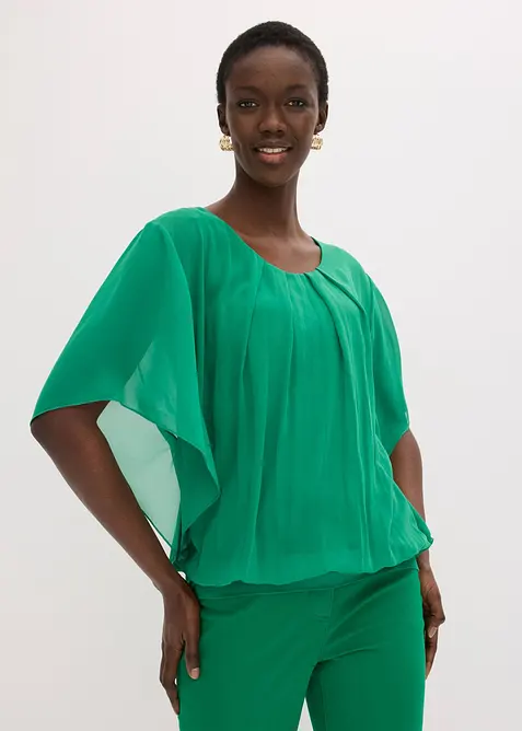 Chiffongblus med linne, bonprix