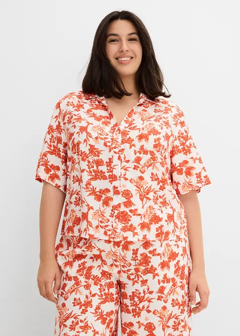 Kort&auml;rmad blus i mjuk viskosmix, bonprix