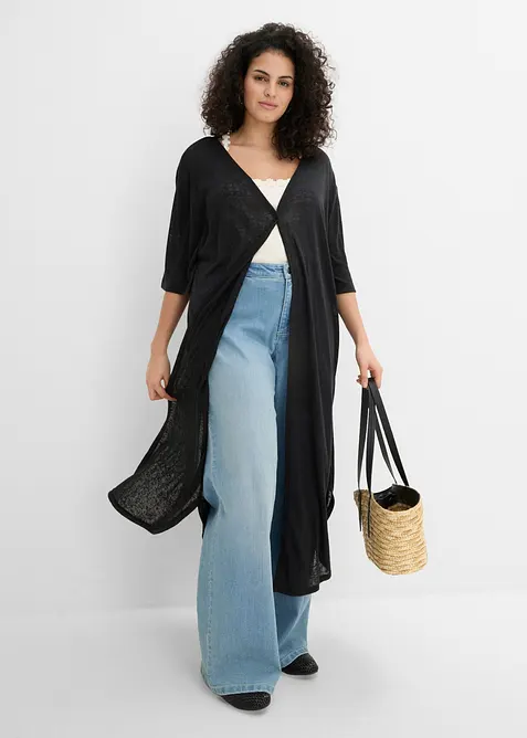 L&aring;ng cardigan med linnelook, bonprix