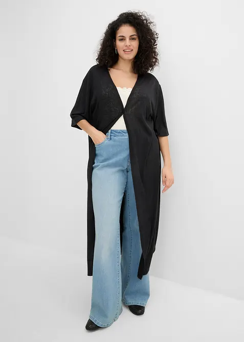 L&aring;ng cardigan med linnelook, bonprix