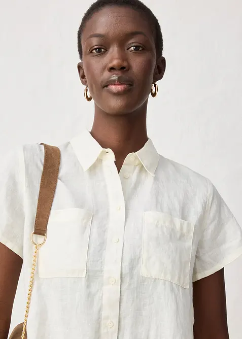 Kort&auml;rmad linneblus, bonprix